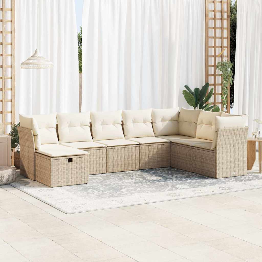 Set Divano da Giardino 8 pz con Cuscini Beige in Polyrattan | homemem39