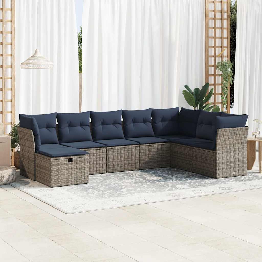 Set Divano da Giardino 8 pz con Cuscini Grigio in Polyrattan | homemem39