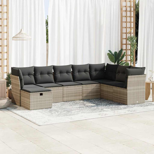 Set Divano da Giardino 8pz con Cuscini Grigio Chiaro Polyrattan - homemem39