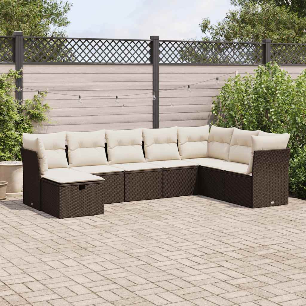 Set Divani da Giardino 8 pz con Cuscini Marrone in Polyrattan - homemem39