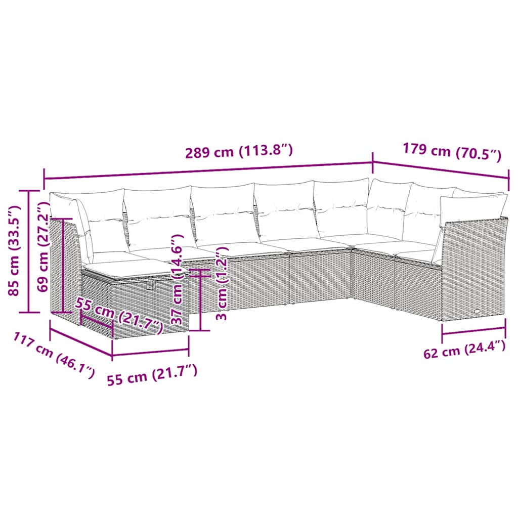 Set Divani da Giardino 8 pz con Cuscini Marrone in Polyrattan | homemem39
