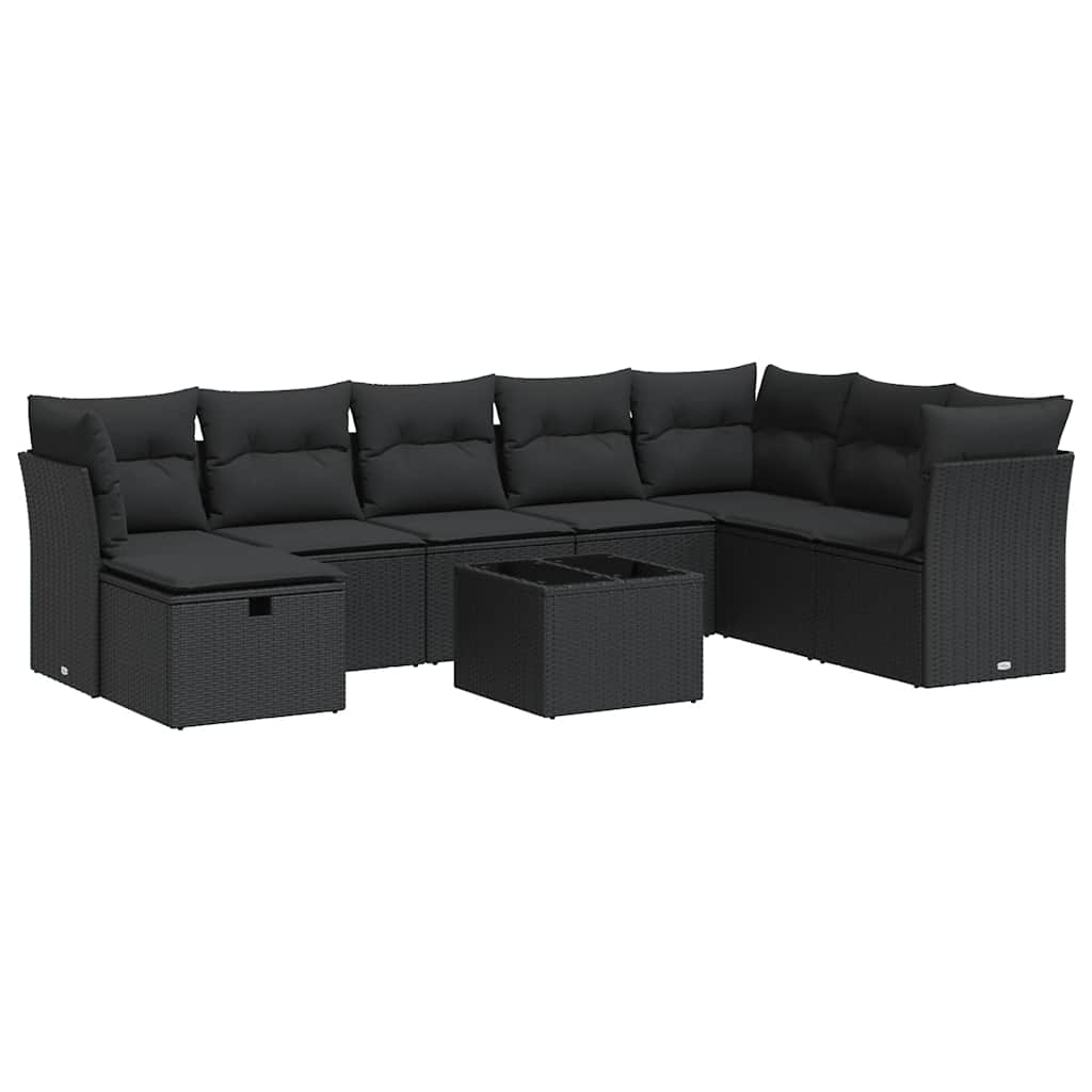 Set Divani da Giardino 9 pz con Cuscini Nero in Polyrattan | homemem39
