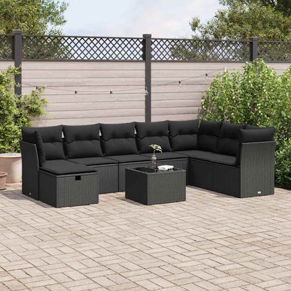 Set Divani da Giardino 9 pz con Cuscini Nero in Polyrattan | homemem39
