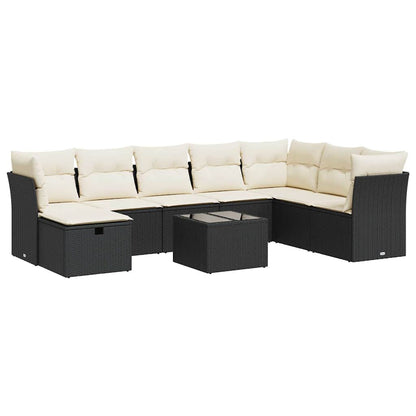 Set Divani da Giardino 9 pz con Cuscini Nero in Polyrattan - homemem39