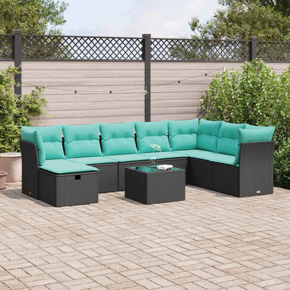 Set Divani da Giardino 9 pz con Cuscini Nero in Polyrattan | homemem39