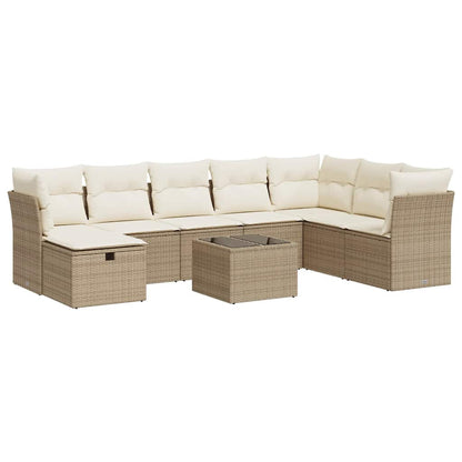 Set Divano da Giardino 9 pz con Cuscini Beige in Polyrattan | homemem39