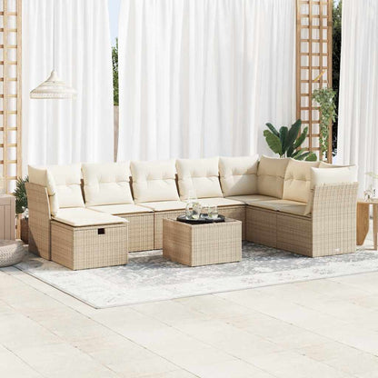 Set Divano da Giardino 9 pz con Cuscini Beige in Polyrattan | homemem39