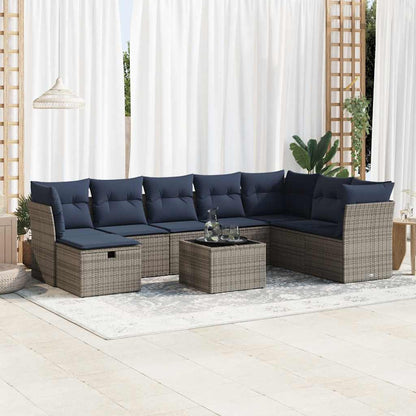 Set Divano da Giardino 9 pz con Cuscini Grigio in Polyrattan | homemem39