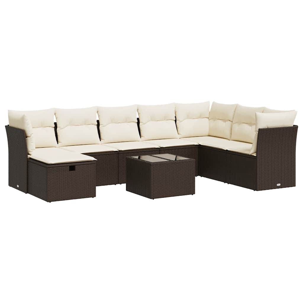 Set Divani da Giardino 9pz con Cuscini Marrone in Polyrattan - homemem39