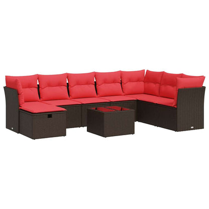Set Divani da Giardino 9pz con Cuscini Marrone in Polyrattan | homemem39