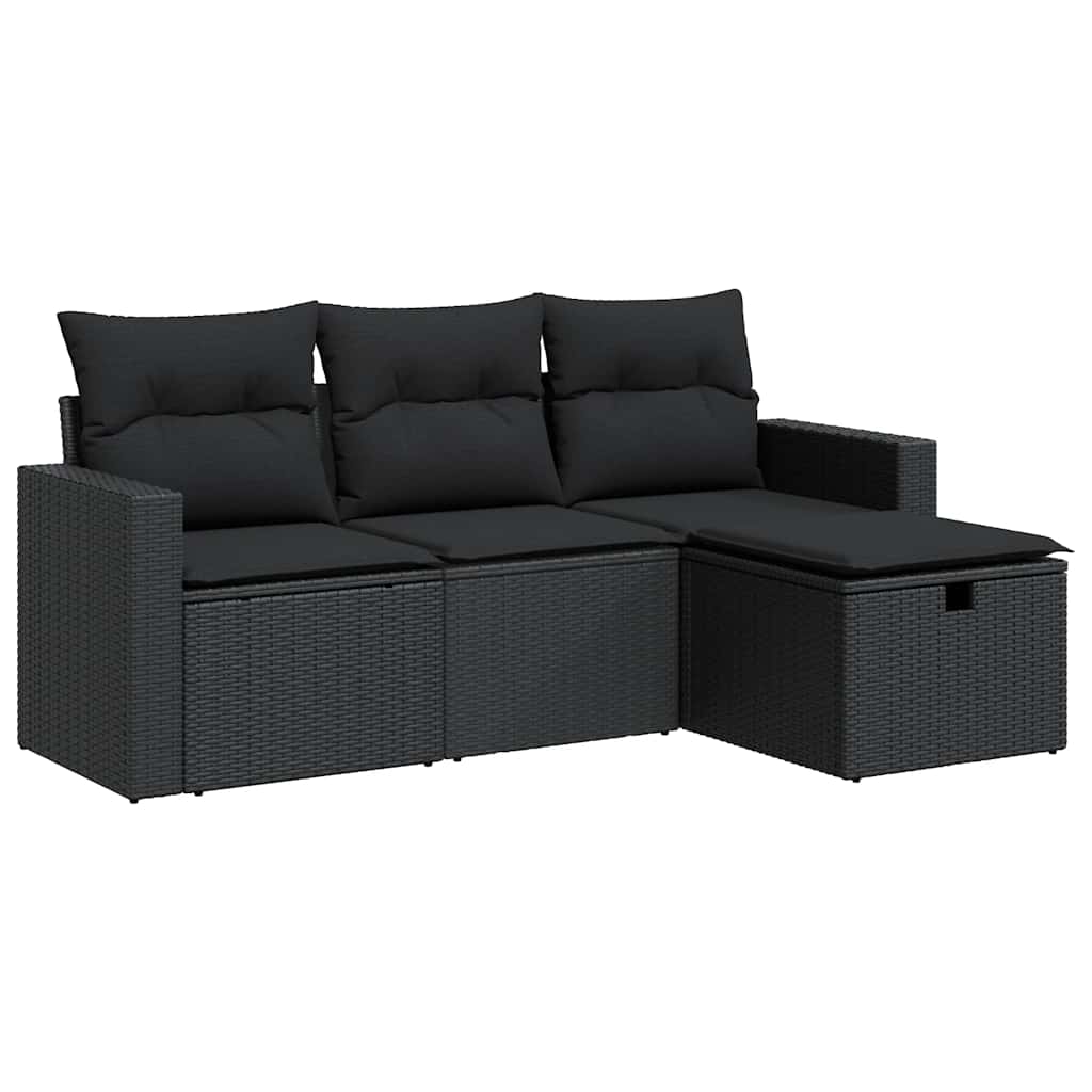 Set Divani da Giardino 4 pz con Cuscini Nero in Polyrattan | homemem39