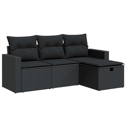 Set Divani da Giardino 4 pz con Cuscini Nero in Polyrattan | homemem39