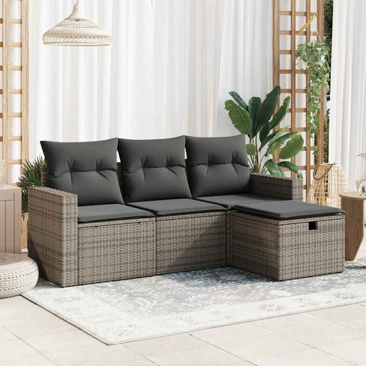 Set Divani da Giardino 4 pz con Cuscini in Polyrattan Grigio
