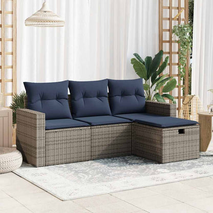 Set Divani da Giardino 4 pz con Cuscini in Polyrattan Grigio | homemem39