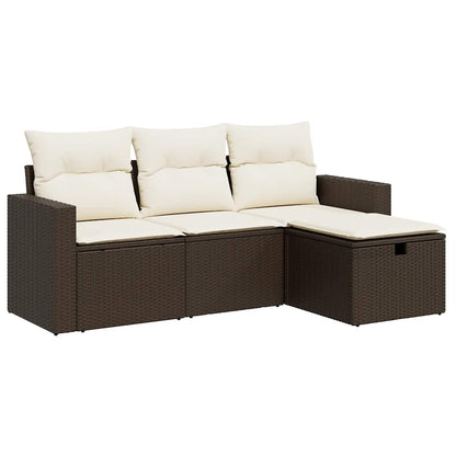Set Divano da Giardino 4 pz con Cuscini Marrone in Polyrattan - homemem39
