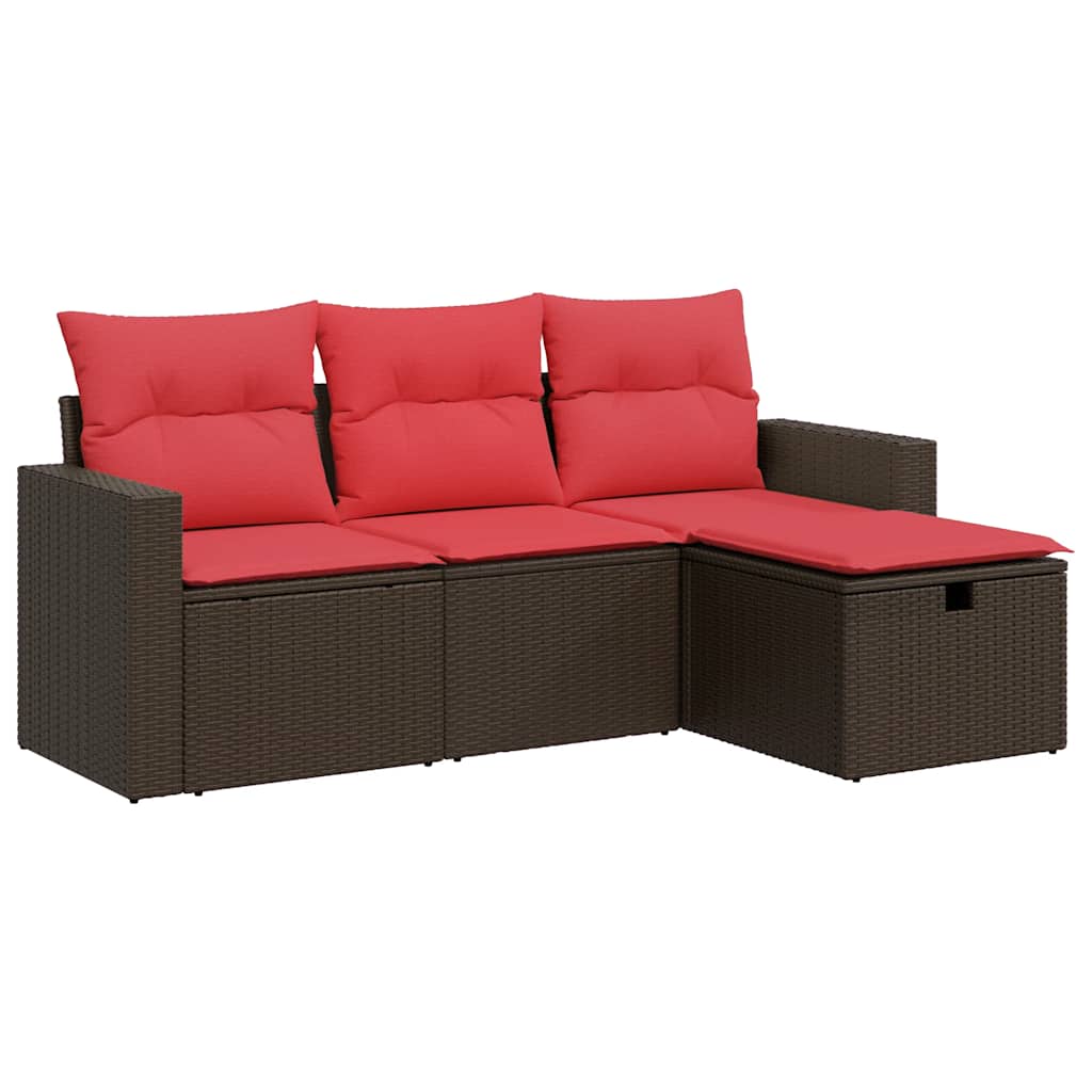 Set Divano da Giardino 4 pz con Cuscini Marrone in Polyrattan | homemem39