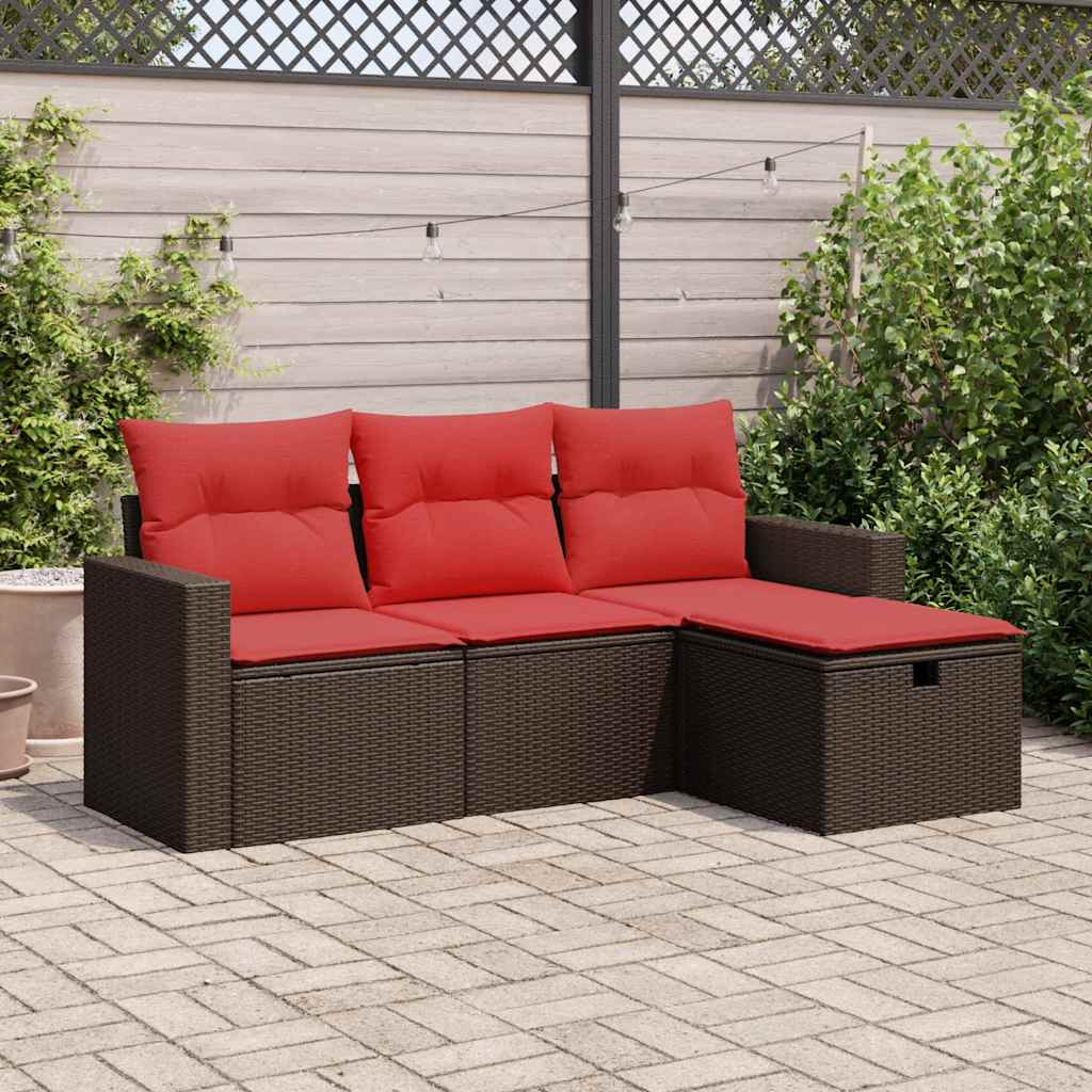 Set Divano da Giardino 4 pz con Cuscini Marrone in Polyrattan | homemem39