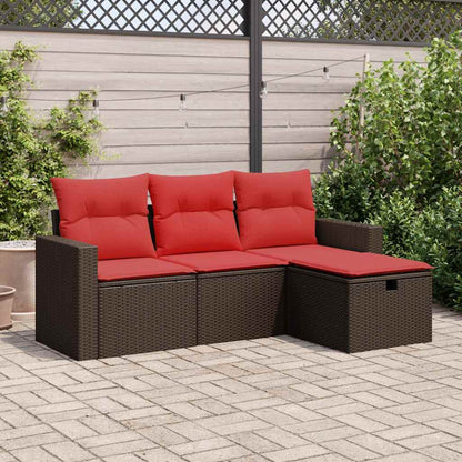 Set Divano da Giardino 4 pz con Cuscini Marrone in Polyrattan | homemem39
