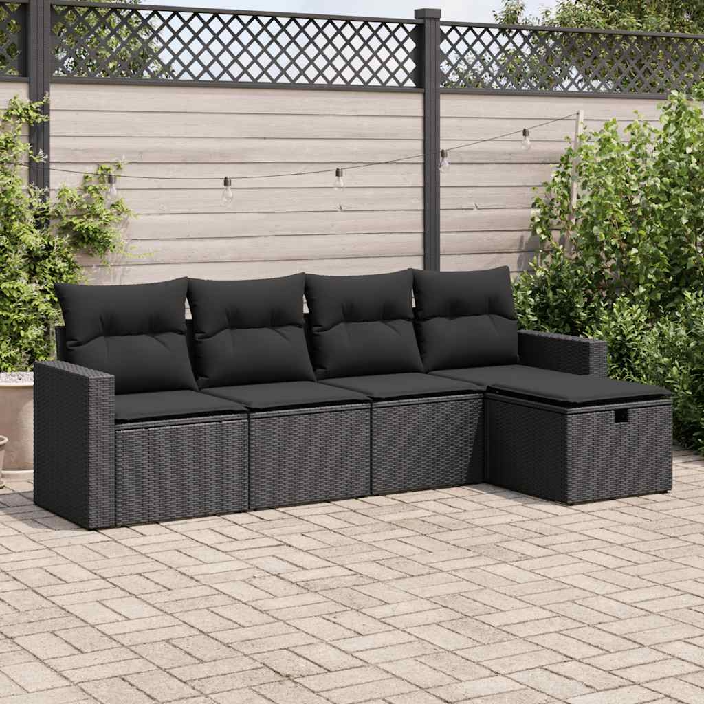 Set Divani da Giardino 5 pz con Cuscini in Polyrattan Nero | homemem39