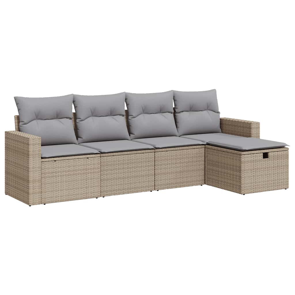 Set Divano da Giardino 5 pz con Cuscini Beige in Polyrattan - homemem39