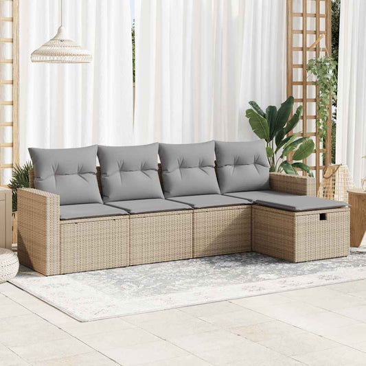 Set Divano da Giardino 5 pz con Cuscini Beige in Polyrattan - homemem39