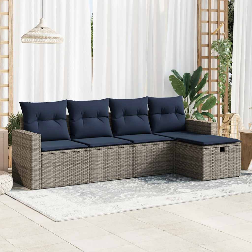 Set Divano da Giardino 5 pz con Cuscini Grigio in Polyrattan | homemem39
