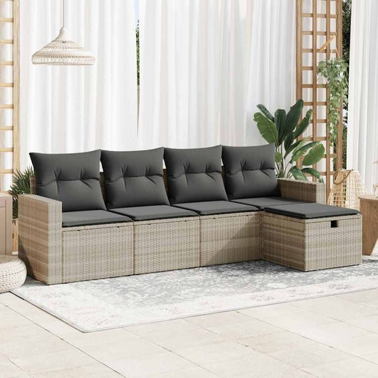 Set Divano da Giardino 5pz con Cuscini Grigio Chiaro Polyrattan - homemem39