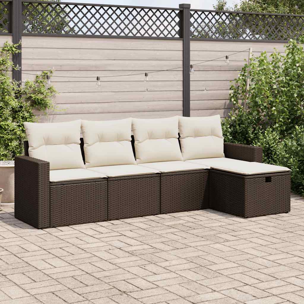 Set Divano da Giardino 5 pz con Cuscini Marrone in Polyrattan - homemem39