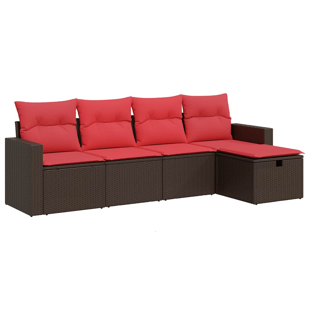 Set Divano da Giardino 5 pz con Cuscini Marrone in Polyrattan | homemem39