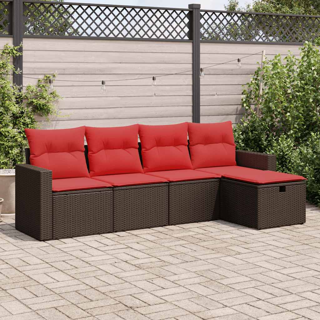 Set Divano da Giardino 5 pz con Cuscini Marrone in Polyrattan | homemem39