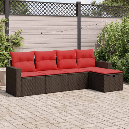 Set Divano da Giardino 5 pz con Cuscini Marrone in Polyrattan | homemem39