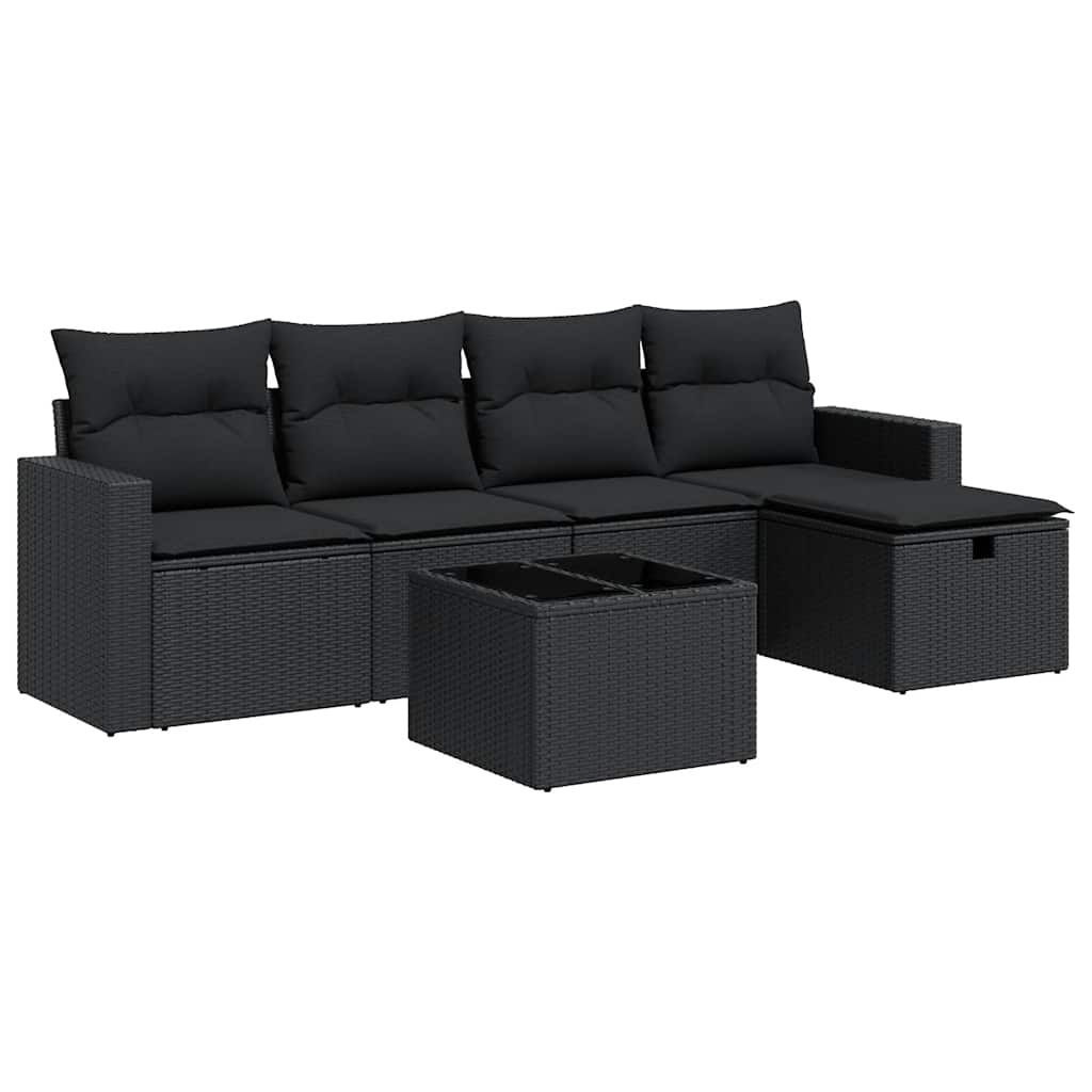Set Divano da Giardino 6 pz con Cuscini Nero in Polyrattan | homemem39