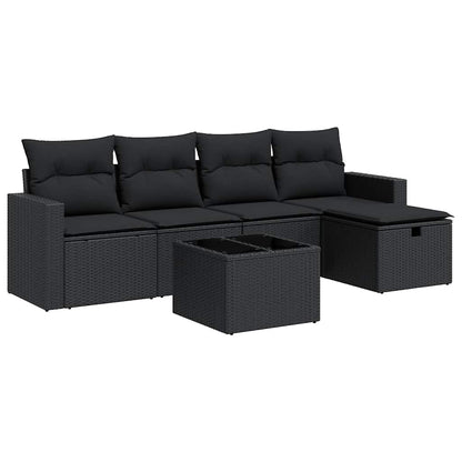 Set Divano da Giardino 6 pz con Cuscini Nero in Polyrattan | homemem39