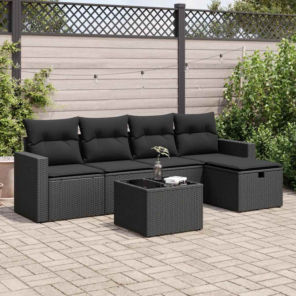 Set Divano da Giardino 6 pz con Cuscini Nero in Polyrattan | homemem39