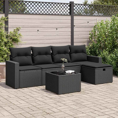 Set Divano da Giardino 6 pz con Cuscini Nero in Polyrattan | homemem39