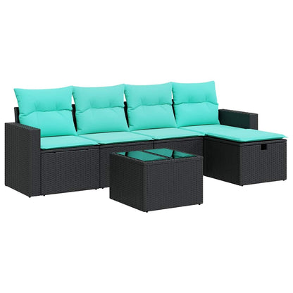 Set Divano da Giardino 6 pz con Cuscini Nero in Polyrattan | homemem39