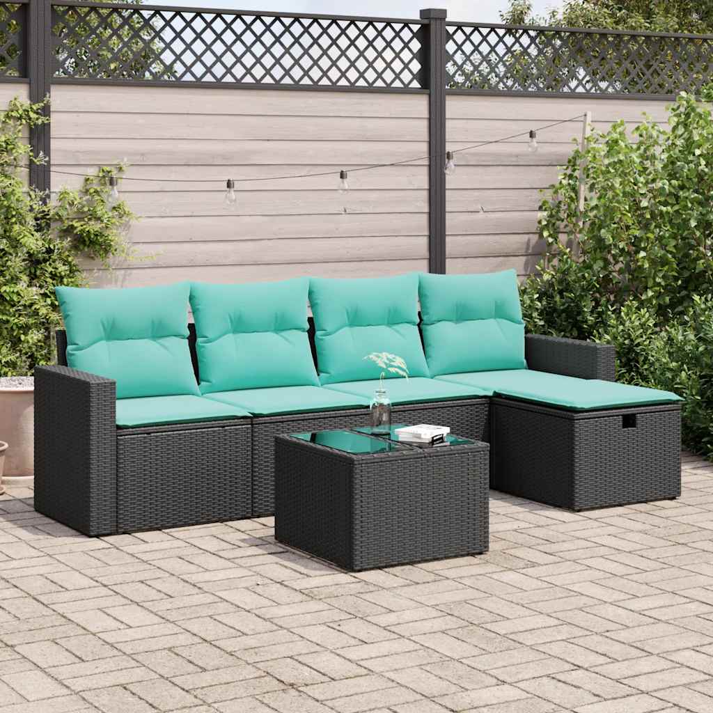 Set Divano da Giardino 6 pz con Cuscini Nero in Polyrattan | homemem39