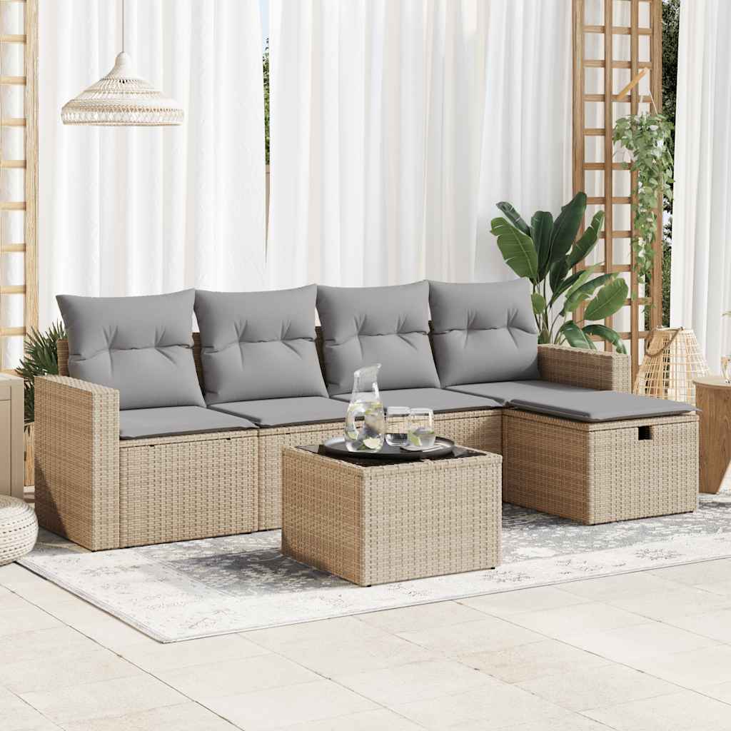 Set Divano da Giardino 6 pz con Cuscini Beige in Polyrattan - homemem39