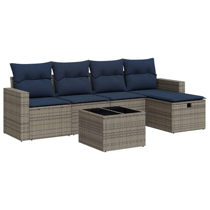 Set Divano da Giardino 6 pz con Cuscini Grigio in Polyrattan | homemem39