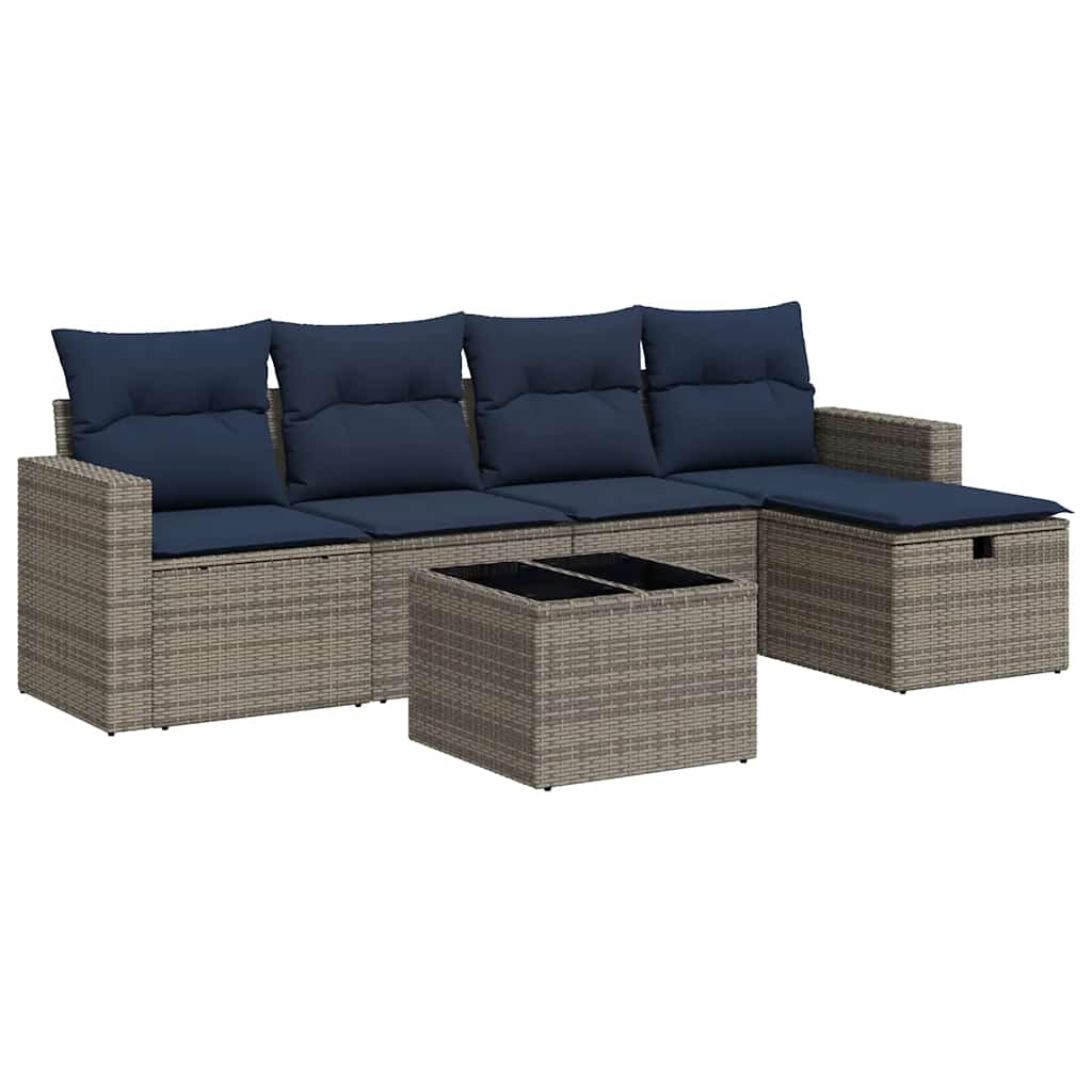 Set Divano da Giardino 6 pz con Cuscini Grigio in Polyrattan