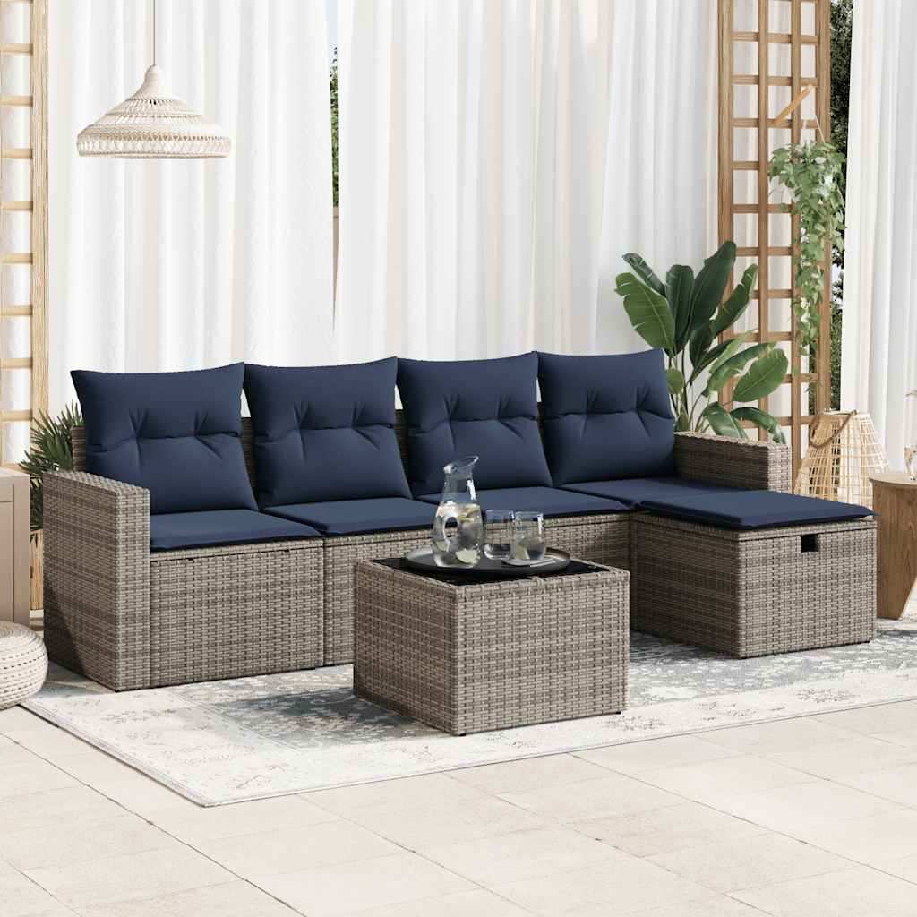 Set Divano da Giardino 6 pz con Cuscini Grigio in Polyrattan | homemem39