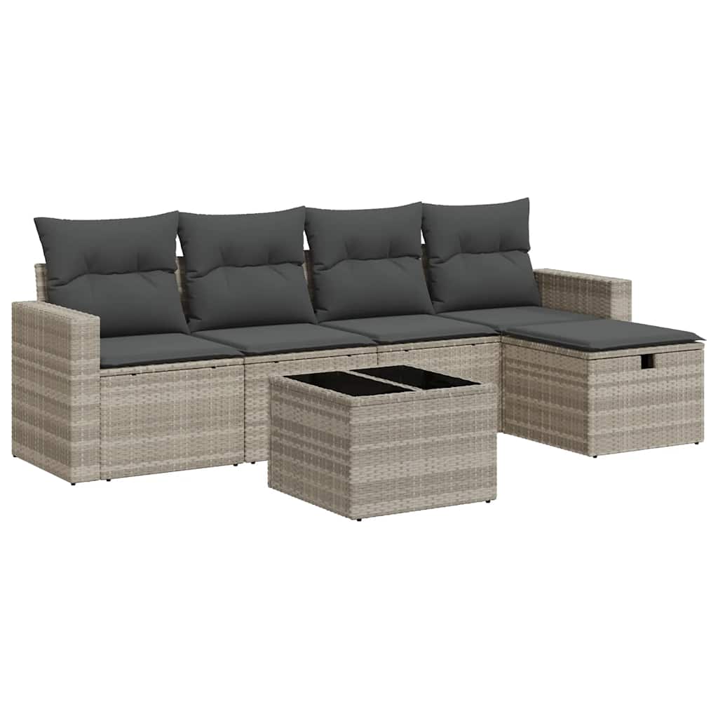 Set Divano da Giardino 6pz con Cuscini Grigio Chiaro Polyrattan - homemem39