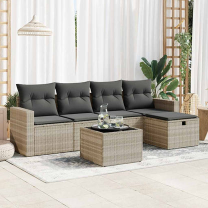 Set Divano da Giardino 6pz con Cuscini Grigio Chiaro Polyrattan - homemem39