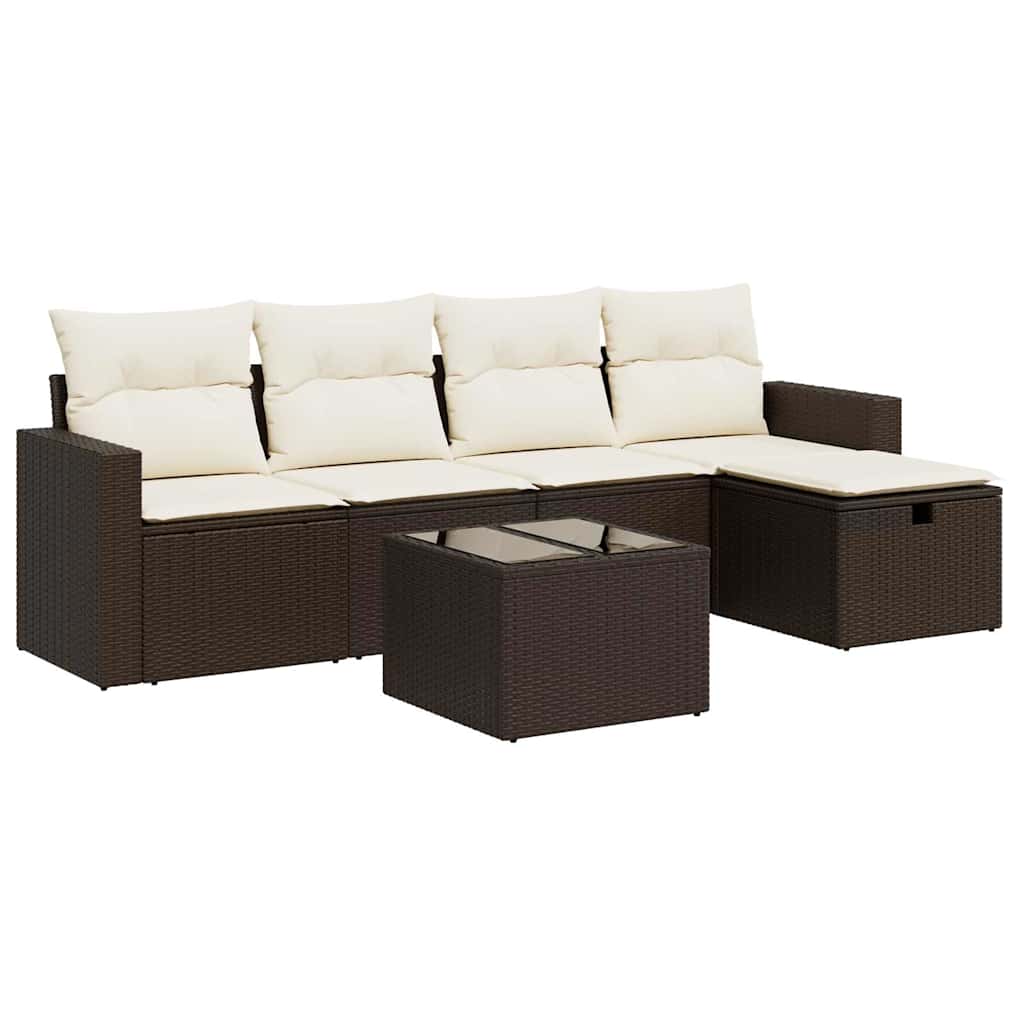 Set Divano da Giardino 6 pz con Cuscini Marrone in Polyrattan - homemem39