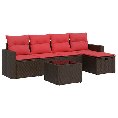 Set Divano da Giardino 6 pz con Cuscini Marrone in Polyrattan