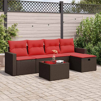Set Divano da Giardino 6 pz con Cuscini Marrone in Polyrattan | homemem39