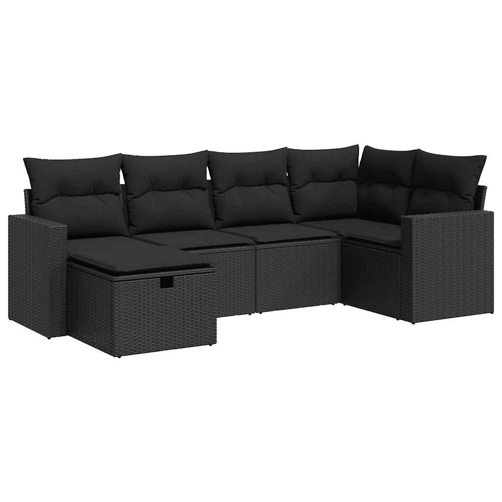 Set Divano da Giardino 6 pz con Cuscini Nero in Polyrattan | homemem39