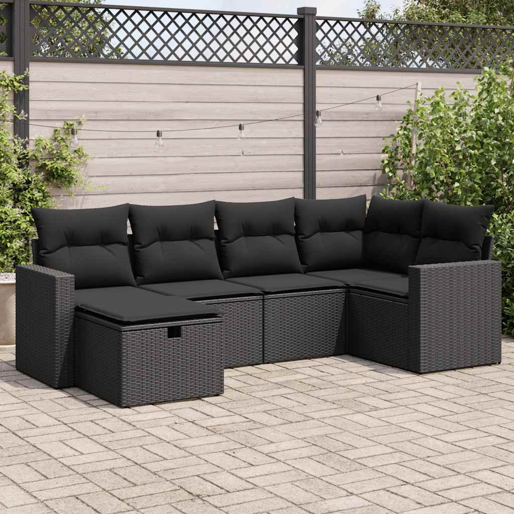 Set Divano da Giardino 6 pz con Cuscini Nero in Polyrattan | homemem39