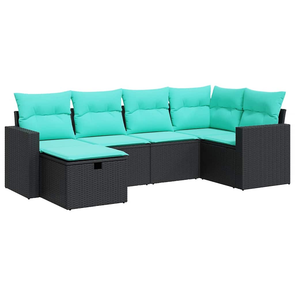 Set Divano da Giardino 6 pz con Cuscini Nero in Polyrattan | homemem39