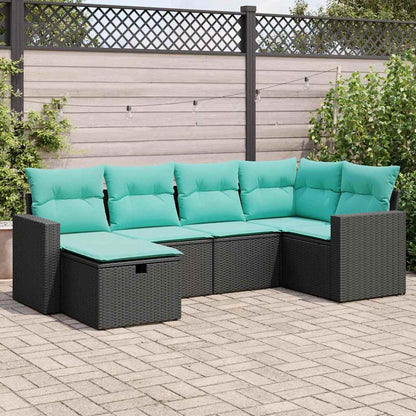 Set Divano da Giardino 6 pz con Cuscini Nero in Polyrattan | homemem39